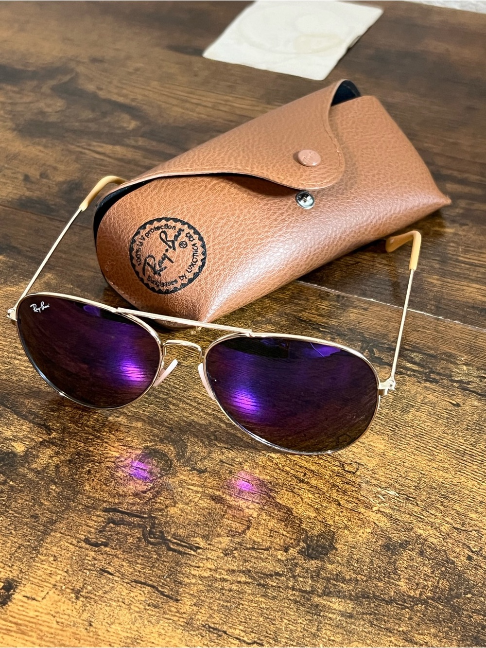 Ray-Ban Aviator Sunglasses - Gold Frame with Purple Lenses